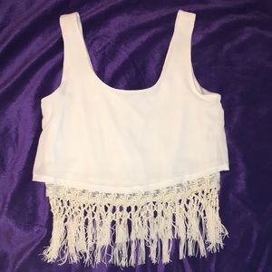 Cream crop top with fringe!